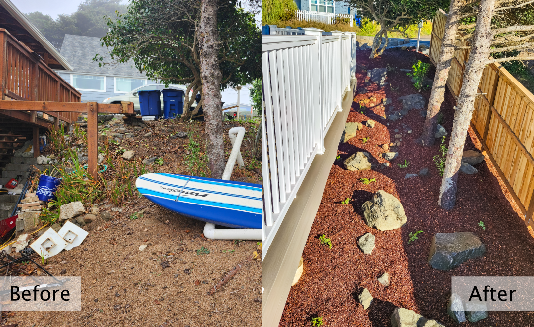 Before/After Landscaping side yard by Central Coast Landscaping